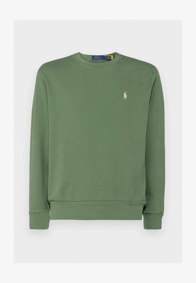 Felpa verde in cotone con scollo tondo, polsini e orlo a costine, con un piccolo logo ricamato sul lato sinistro del petto.