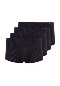 Set di boxer in cotone per uomo, tessuto blu navy con strisce verticali bianche, con vestibilità aderente, cintura elastica e cuciture piatte per il massimo comfort.