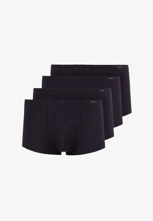 Herren-Boxershorts-Set, navyfarbener Stoff mit weißen vertikalen Streifen, bietet eine enganliegende Passform, elastischen Bund und Flachnähte für zusätzlichen Komfort.