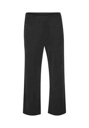 Schwarze Hose mit lockerer Passform, ausgestattet mit einer gesprenkelten Textur und einem Bund. Aus einem weichen Material hergestellt, das für Komfort und Vielseitigkeit sorgt.