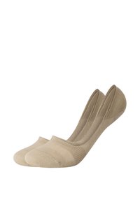 Calze no-show beige realizzate in un materiale morbido e texturizzato. Presentano un design a taglio basso con punte rinforzate e tallone elasticizzato per una vestibilità sicura.