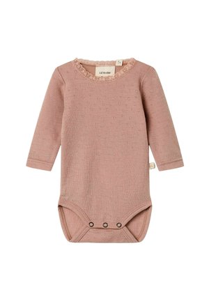 Rosenpink Bodysuit mit langen Ärmeln, aus strukturiertem Baumwollstoff, mit Spitzenbesatz am Ausschnitt und Druckknöpfen im Schritt für einfaches Ankleiden.