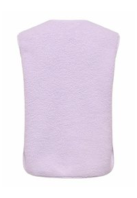 Lilakkrāsas bez piedurknēm vilnas veste ar teksturētu virsmu, apaļu kakla izgriezumu un sānu šķēlumiem ērtākai kustībai.