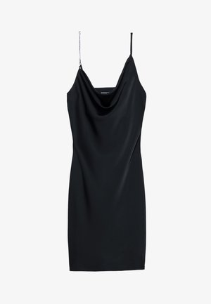 Must have kaeluskleit peene reguleeritavate rihmadega, millel on sile tekstuur ja kehakujuline siluett, ulatudes kesk reie pikkusesse.