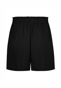 Schwarze Shorts mit einem elastischen, gerafften Bund, aus einem glatten, leichten Stoff und in lockerer Passform, konzipiert für Komfort.