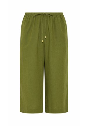 Olijfgroene wijde cropped broek met elastische tailleband en verstelbare trekkoorden met metalen uiteinden.