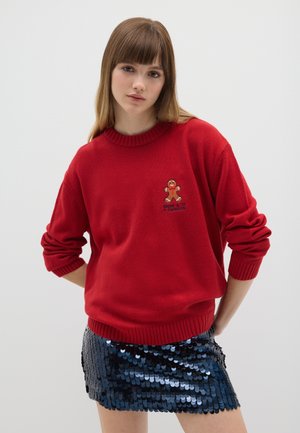CREW-NECK WITH CHRISTMAS EMBROIDERY - Strickpullover - cherry red