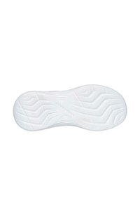 White rubber shoe sole featuring a wavy tread pattern and "SKECHERS" branding. Non-marking design with smooth texture and curved edges.