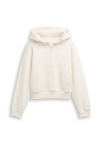 Witte cropped hoodie met een rits aan de voorkant, verstelbare capuchon en een kangoeroezak. Gemaakt van zachte stof met een gemêleerd uiterlijk.