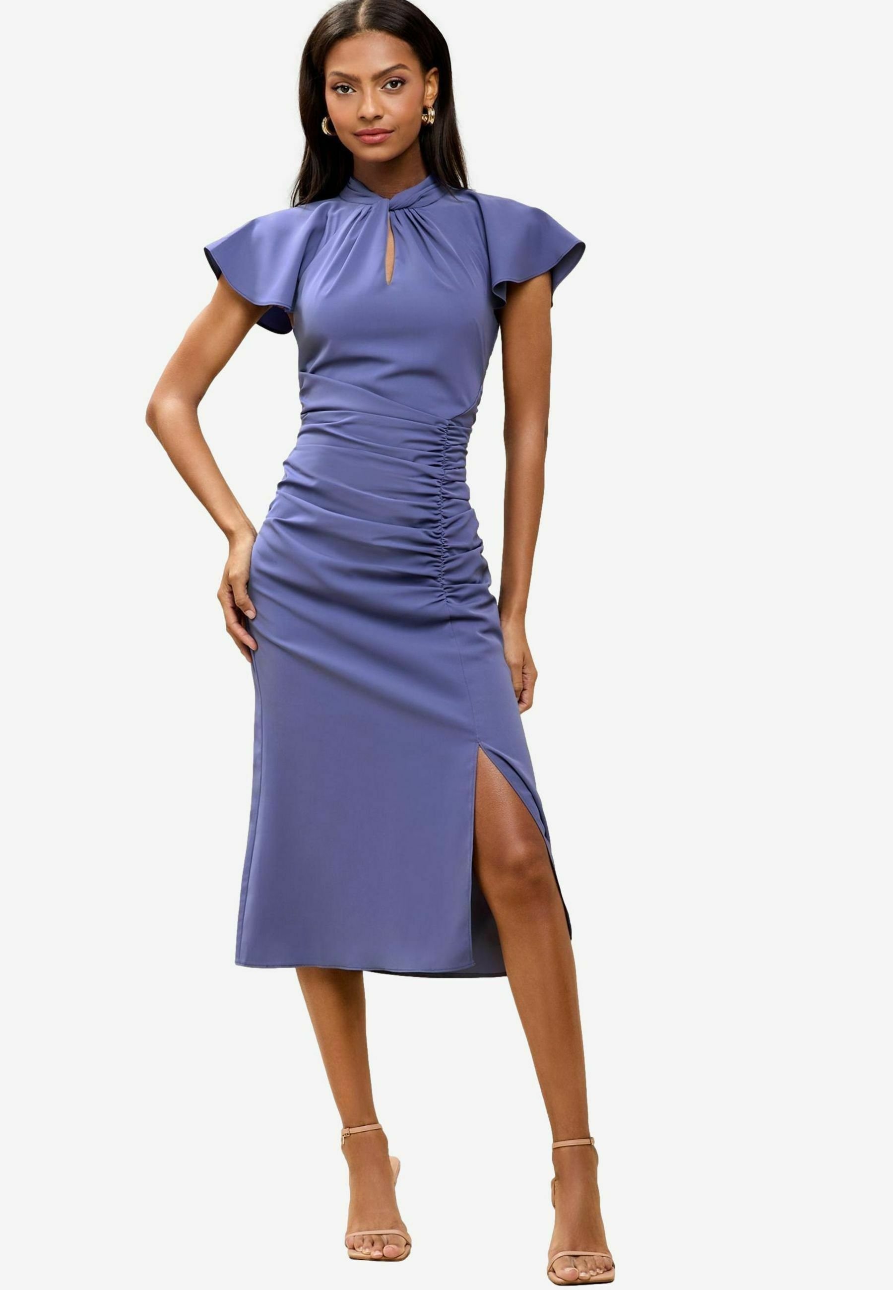 Lipsy PETITE - SHORT SLEEVE RUCHED KEYHOLE AND MIDI - Day dress - blue -  Zalando