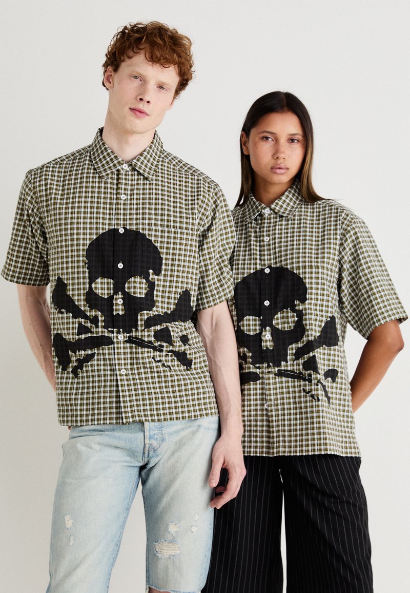 Jaded London - CHECK WITH SKULL PRINT UNISEX - Užsagstoma palaidinė - green, Padidinti