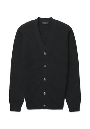 CON SCOLLO A V E BOTTONI - Strickjacke - nero ultrablack