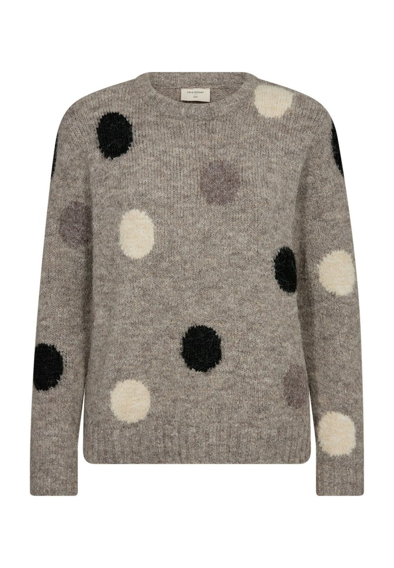 Freequent LOUISA - Stickad tröja - desert taupe mel w black
