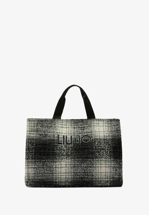 Borsa a spalla a quadri in bianco e nero con manici in tessuto neri e logo "LIU•JO" in rilievo sulla parte frontale. Texture morbida con forma strutturata.