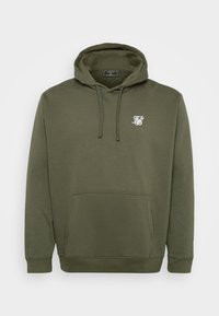 Maslinasto zeleni dukserica od mekane mješavine pamuka, s prednjim džepom, kapuljačom na vezanje i bijelim logom na grudima.