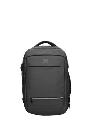 Sac à dos rectangulaire noir avec poignée supérieure, poche avant zippée et logo "Coveri active" centré près du haut.