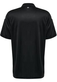 Svart kortärmad pikétröja för män med krage. Slät textur, lättviktig tyg. Har en liten logotyp vid halsen.