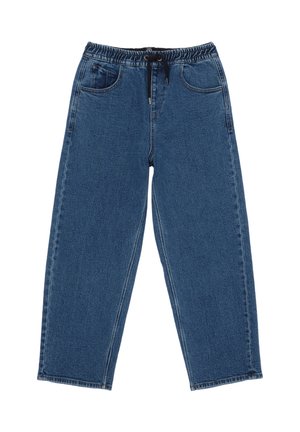 Blauwe spijkerbroek met elastische tailleband met trekkoord en voorzakken, rechte pijpen, ontworpen voor casual draagstijl.