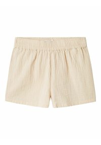 Ljusbeiga shorts i texturerat tyg med elastisk midja och samlade detaljer, som har en avslappnad passform och inga fickor.