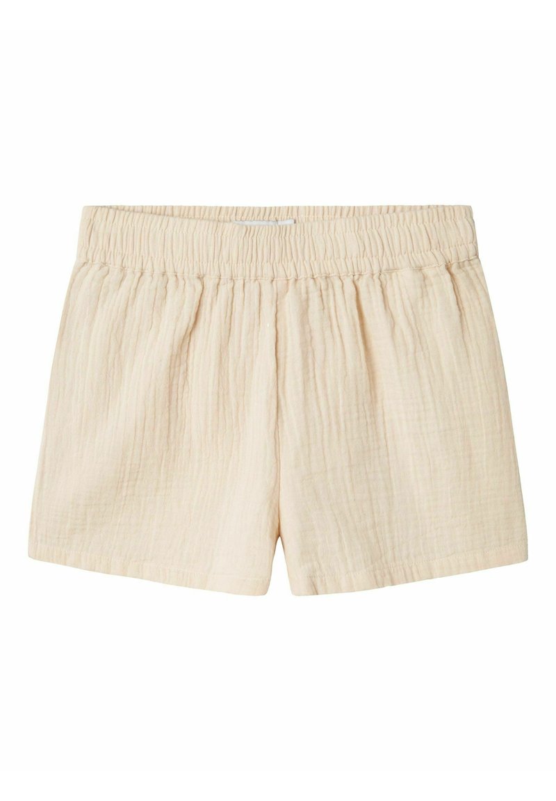 Ljusbeiga shorts i texturerat tyg med elastisk midja och samlade detaljer, som har en avslappnad passform och inga fickor.