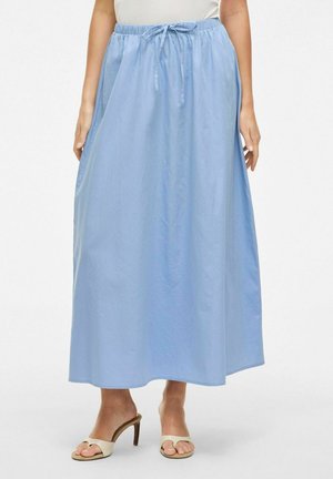 Lichtblauwe maxi rok van zachte, lichte stof, met een elastische tailleband en een ontspannen, vloeiende silhouet.