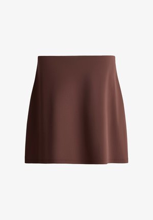 Brun A-formet nederdel med en glat tekstur og simpel kant, designet uden mønstre eller pynt, vist på hvid baggrund.