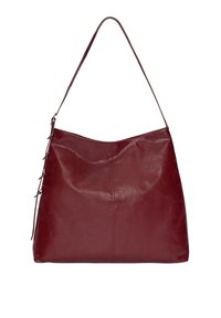 Burgunderfarbene Lederhandtasche mit glatter Oberfläche, einem einzelnen Schultergurt und dezentem Nahtdesign am Körper.