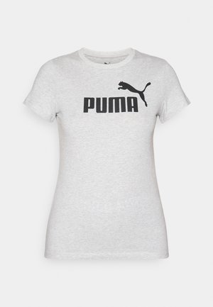 Siva bombažna majica z kratkimi rokavi in okroglim ovratnikom. Na sprednji strani je natisnjen črn logotip "PUMA" z vzorcem skakalne mačke.