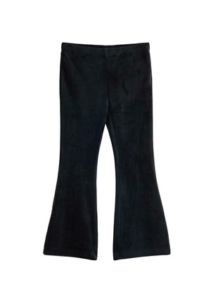 Pantaloni neri a palazzo realizzati in un tessuto morbido e testurizzato, con una vita liscia e dettagli di cucitura sottili, progettati per un look aderente sui fianchi.