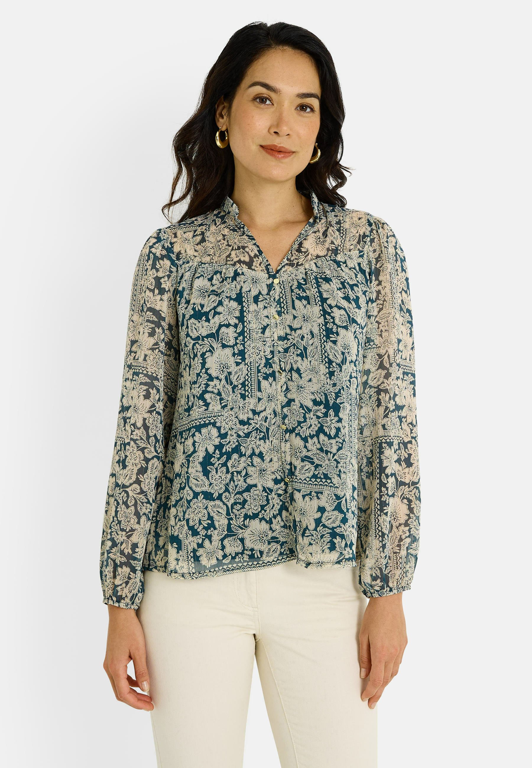 Pull Femme Jacquard Imprimé Fleuri - Coupe Décontractée, Manches Longues, Col Rond - Grain De Malice