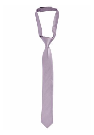 Svetlofialová predviazaná kravata s nastaviteľným remienkom a háčikovým zapínaním, hladká saténová textúra, zobrazená na bielom pozadí.