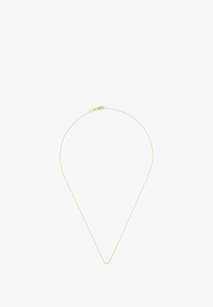 Collana in metallo dorato con una sottile e delicata catena che forma una forma a goccia rivolta verso il basso. Presenta un gancio standard per la chiusura.