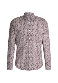 Lange mouwen overhemd met een witte achtergrond en kleine rode bloempatronen. Gemaakt van lichtgewicht stof met een klassieke kraag.