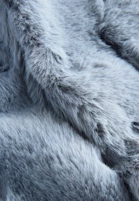 Soft, dense gray fur with subtle darker spots, folded to show texture and thickness in close-up view.