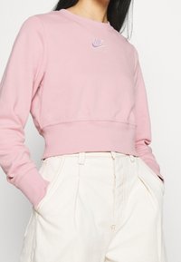 Felpa corta rosa di Nike, con collo rotondo, maniche lunghe e logo ricamato sul petto. Il tessuto è morbido e liscio.