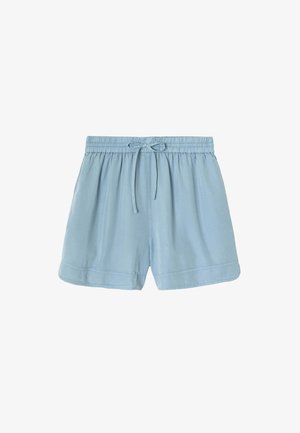 Shorts bleu clair à coupe ample avec taille élastique et cordon de serrage, conçus pour un usage décontracté.