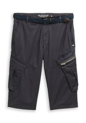 TOM TAILOR, TOM TAILOR HOSEN & CHINO TTMAX REGULAR OVERKNEE SHORTS MIT GÜRTEL - Shorts - grey mini weave print