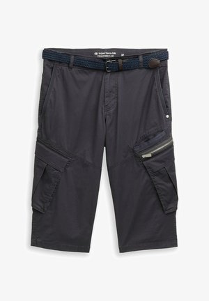 TOM TAILOR, TOM TAILOR HOSEN & CHINO TTMAX REGULAR OVERKNEE SHORTS MIT GÜRTEL - Shorts - grey mini weave print