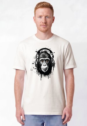 watapparel, AFFE HÖRT MUSIK UNISEX - T-Shirt print - off white
