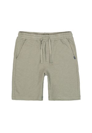 Shorts de algodón verde claro con cintura ajustable con cordón, dos bolsillos laterales y una tela suave y texturizada. Corte recto con dobladillos acabados.