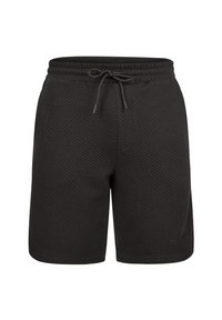 Sorte vævede shorts med en struktureret overflade, der har en elastisk talje og justerbar snor. Længde til midten af låret.