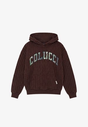 Colucci, PERFORATED COLLEGE HOODIE - Sweat à capuche - dark brown aop green