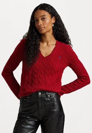 CABLE-KNIT WOOL-CASHMERE V-NECK JUMPER  - Maglione - fireside red