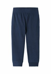 Dunkelblaue Jogginghosen aus weichem Baumwoll-Mix, mit einem elastischen Bund, seitlichen Taschen und ribbedelastischen Bündchen an den Knöcheln.