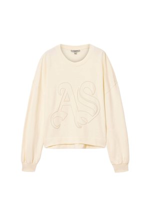 Felpa color crema con design corto, caratterizzata da un logo "AS" testurizzato sul davanti, maniche lunghe e scollo rotondo.