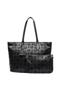 Borsa tote in pelle nera con motivo di logo in rilievo, doppi manici e una pochette più piccola staccabile con chiusura a zip in design coordinato.
