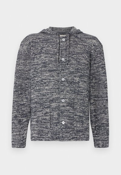 Φούτερ με κουμπιά και μακριά μανίκια, με μπροστινές τσέπες, από πλεκτό ύφασμα σε σκούρο και ανοιχτό γκρι μαρλε χρώμα.