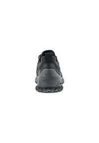 Black athletic shoe with a mesh upper, padded collar, and textured rubber sole. Features logo at heel and pull tab for easy wear.