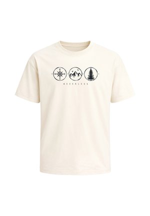 Neverless, HERREN T-SHIRT - OUTDOOR KOMPASS - OVERSIZED RELAXED FIT - Print T-shirt - hell beige