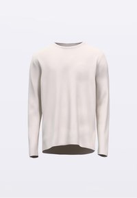 Világos krémszínű, hosszú ujjú ing, puha anyagból készült. Kerek nyakkivágás, laza szabás, és diszkrét logó található a mellrészen. Sima tapintású anyag.